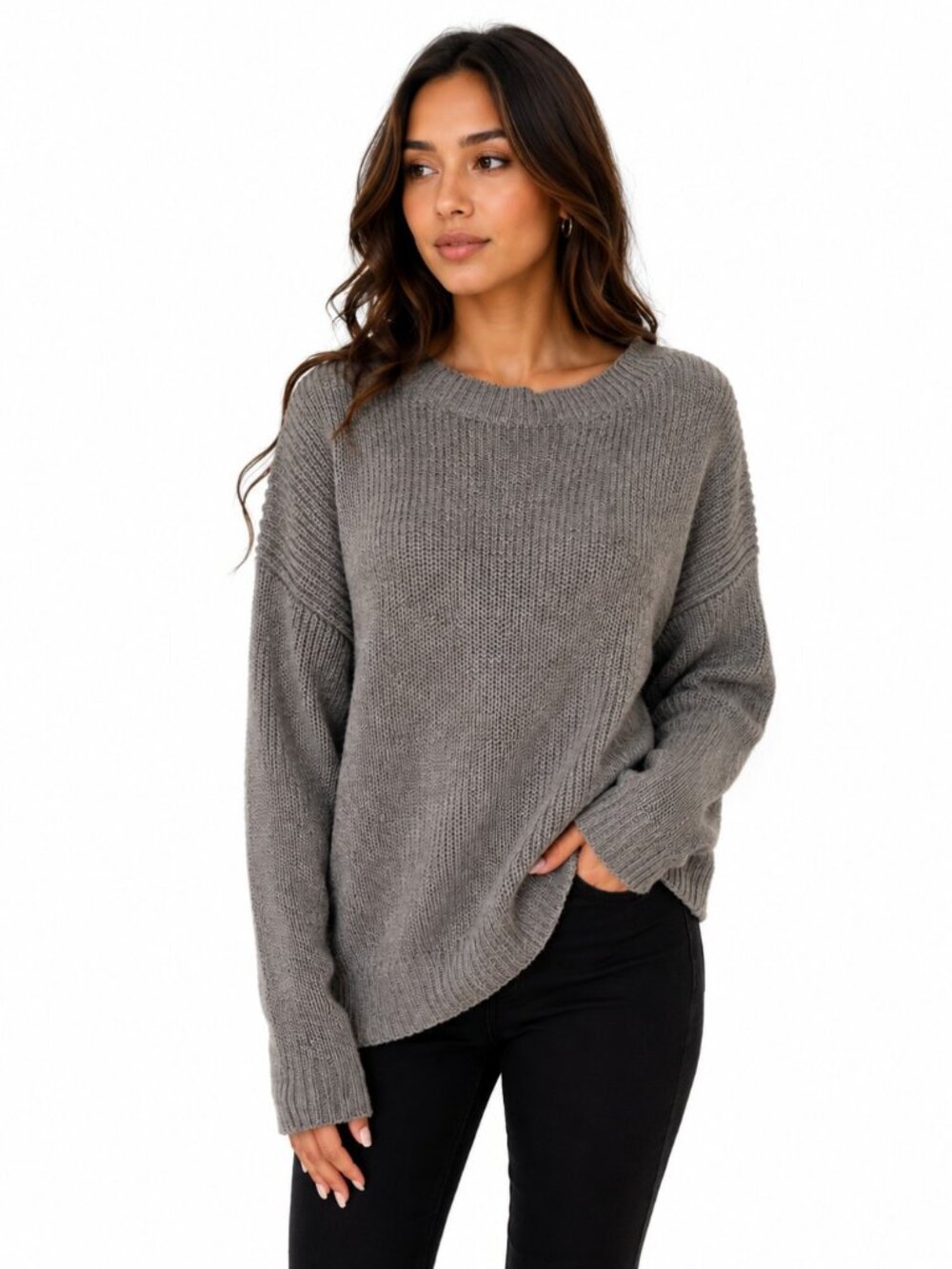 Allie & rob Winter Sweater Long sleeve Size Medium Gray Crew Neck Relaxed fit